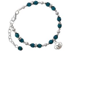 Silvertone Small Outline Dog Face Navy Blue Beaded Bracelet