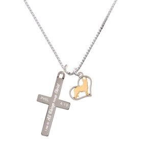 Two Tone German Shepard Silhouette Heart - I Can Do All Things - Cross Necklace